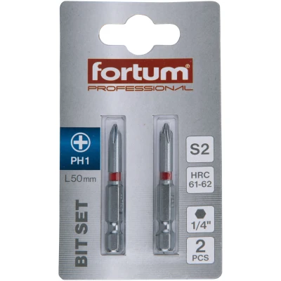 FORTUM Csavarhúzó bit (behajtóhegy), PH1 x 50 mm, 1/4", S2 acél (2 db)