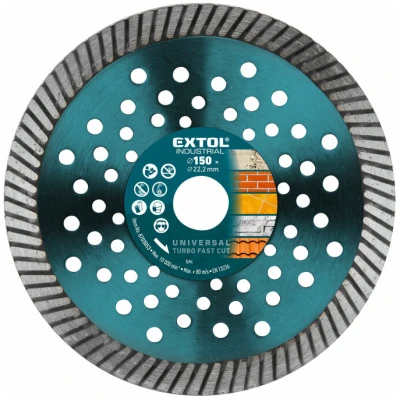 EXTOL Gyémánt vágókorong - ipari TURBO, száraz és vizes vágásra, 150x2,2x22,2 mm