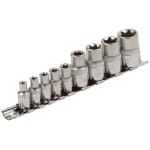 EXTOL Dugókulcs készlet 1/4" és 1/2", E-Torx, 9 részes, tartósínen (E5-18)