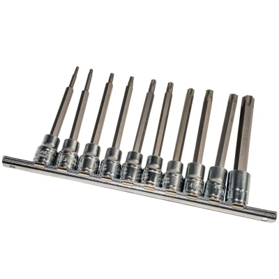 GENIUS Hosszú torx (külső) bit készlet dugókulcs foglalatban, 3/8", 10 darabos