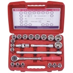 GENIUS Dugókulcs készlet 1/2" metrikus 6 lapú 8-32 mm, 22 részes, normál