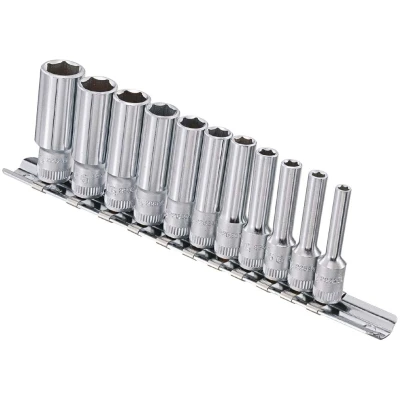 GENIUS Dugókulcs készlet 1/4″ metrikus 6 lapú 4-13 mm, 11 darabos, hosszú