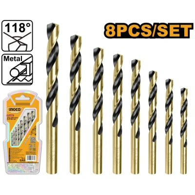 INGCO Csigafúró készlet 8 részes 2-8 mm HSS hengeres