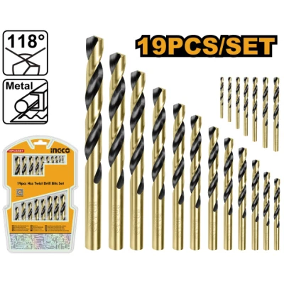 INGCO Csigafúró készlet 19 részes 1-10 mm HSS hengeres