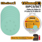 INGCO Tépőzáras fíbertárcsa 125 mm 8 lyukas (50 db) - Image 2