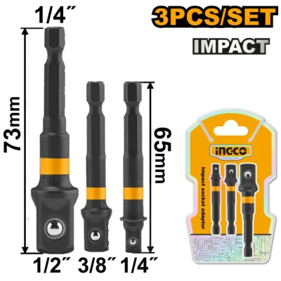 INGCO Dugókulcs adapter 3 részes 1/4" Hex-->1/2", 1/4", 3/8"