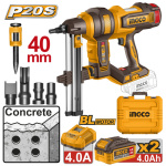 INGCO Akkus beton szögbelövő 40 mm szénkefe nélküli 20 V (2 x 4,0 Ah akku + töltő) - Image 2