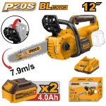 INGCO Akkus láncfűrész 300 mm szénkefe nélküli 20 V (2 x 4,0 Ah akku + töltő) - Image 2