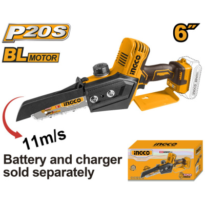 INGCO Akkus láncfűrész 150 mm szénkefe nélküli 20 V (akku és töltő nélkül)