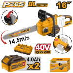 INGCO Akkus láncfűrész 400 mm szénkefe nélküli 2 x 20 V (2 x 4,0 Ah akku + töltő) - Image 2