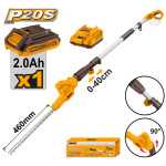 INGCO Akkus magassági sövényvágó 0-400 mm 460 mm 20 V (1 x 2,0 Ah akku + töltő)