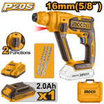 INGCO Akkus kombikalapács 1,5 J SDS-Plus szénkefe nélküli 20 V (1 x 2,0 Ah akku + töltő)