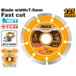 INGCO Gyémánt vágókorong 125 x 7,5 x 22,2 mm szegmentált