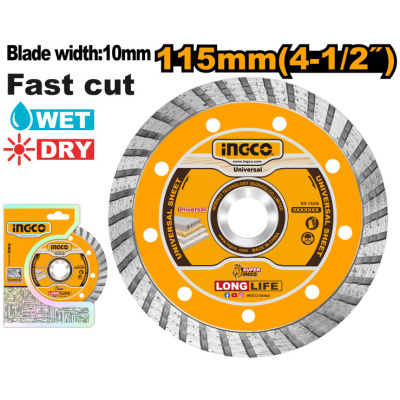 INGCO Gyémánt vágókorong 115 x 10 x 22,2 mm turbó