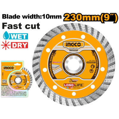INGCO Gyémánt vágókorong 230 x 10 x 22,2 mm turbó