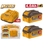 INGCO Akkumulátor és töltő szett 20 V (2 x 4,0 Ah akku + 4,0 A töltő)