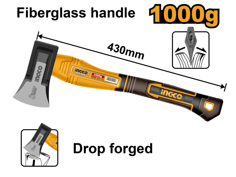 INGCO HAX0811000F INGCO Hasító fejsze 1000 g üvegszálas nyél 01 INGCO Hasító fejsze 1000 g üvegszálas nyél - Image 1