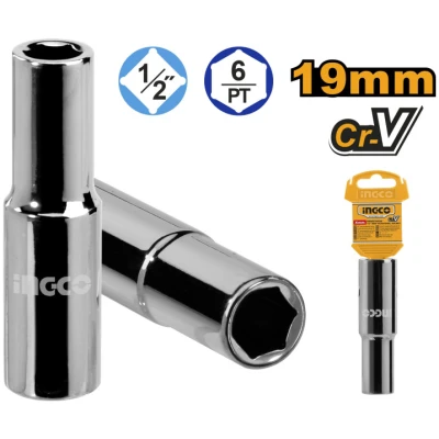 INGCO Hosszú dugókulcs 1/2" 19 mm CrV