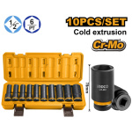 INGCO Gépi dugókulcs készlet 10 részes hosszú 1/2" 10-24 mm CrMo
