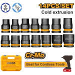 INGCO Gépi dugókulcs készlet 14 részes 1/2" 10-27 mm CrMo