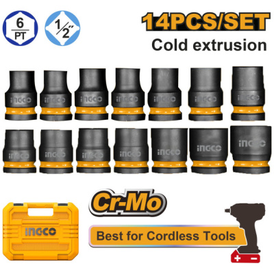 INGCO Gépi dugókulcs készlet 14 részes 1/2" 10-27 mm CrMo