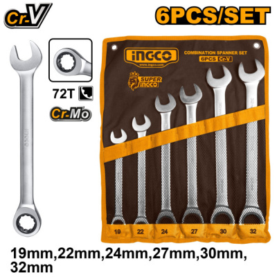 INGCO Racsnis csillag-villáskulcs készlet 6 részes 19-32 mm CrV