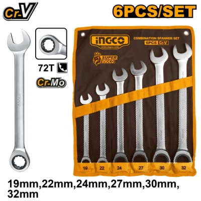 INGCO Racsnis csillag-villáskulcs készlet 6 részes 19-32 mm CrV