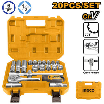 INGCO Dugókulcs készlet 20 részes 1/2" 10-24 mm CrV