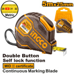 INGCO Mérőszalag 5 m x 25 mm gumírozott
