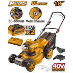 INGCO Akkus fűnyíró 460 mm 2 x 20 V szénkefe nélküli (2 x 5,0 Ah akku + töltő) - Image 2